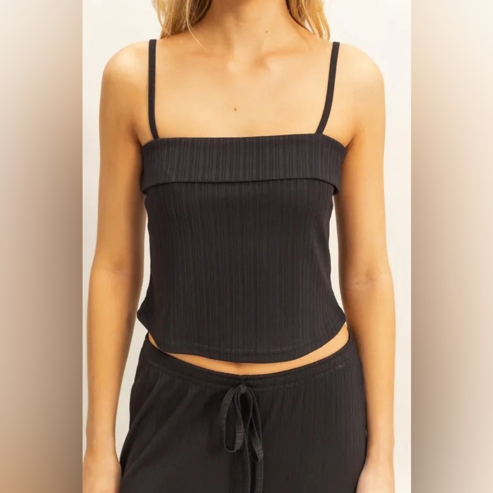 Black Rib Knit Cami Top And Pants Set - Picture 5 of 5